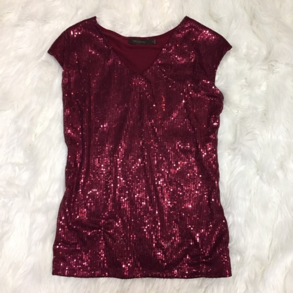 The Limited Maroon Sequin Short Sleeve Top XS - Picture 3 of 5